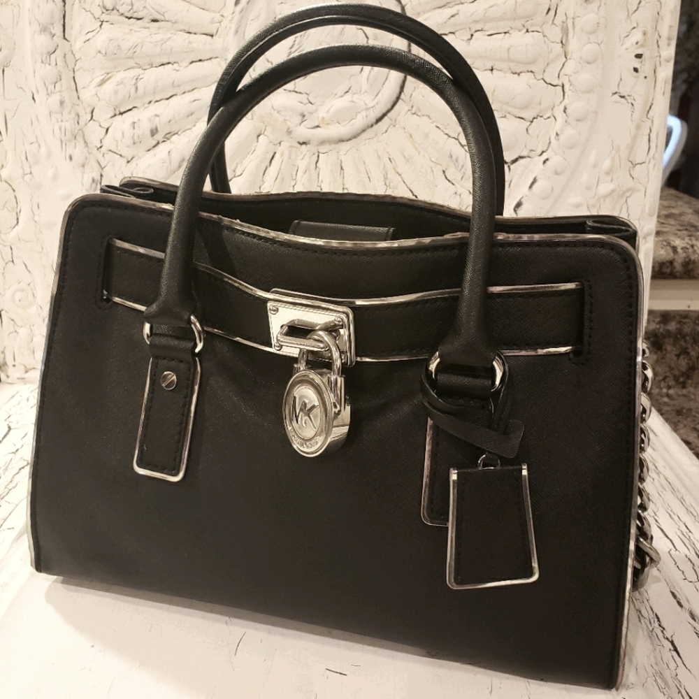 Michael Kors Hamilton SilverTrim Metalic  Satchel Designer Padlock Y2k Vintage